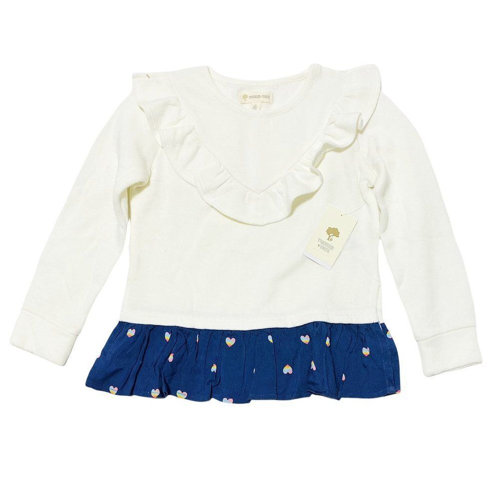 New tucker + tate ruffle skirted sweatshirt navy cream hearts